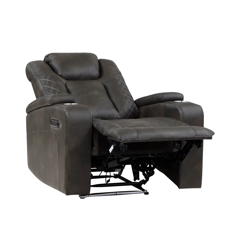 Brownish Gray Faux Leather Power Reclining Chair O982826