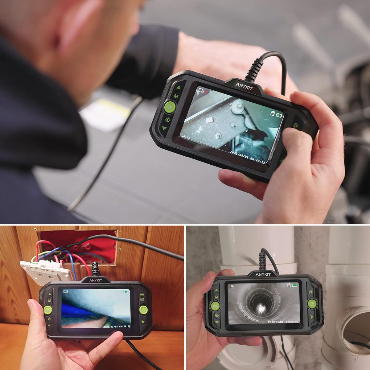 1080P HD Borescope Inspection Camera with 6 LED Lights and 16.4ft Semi-Rigid Gooseneck I6043