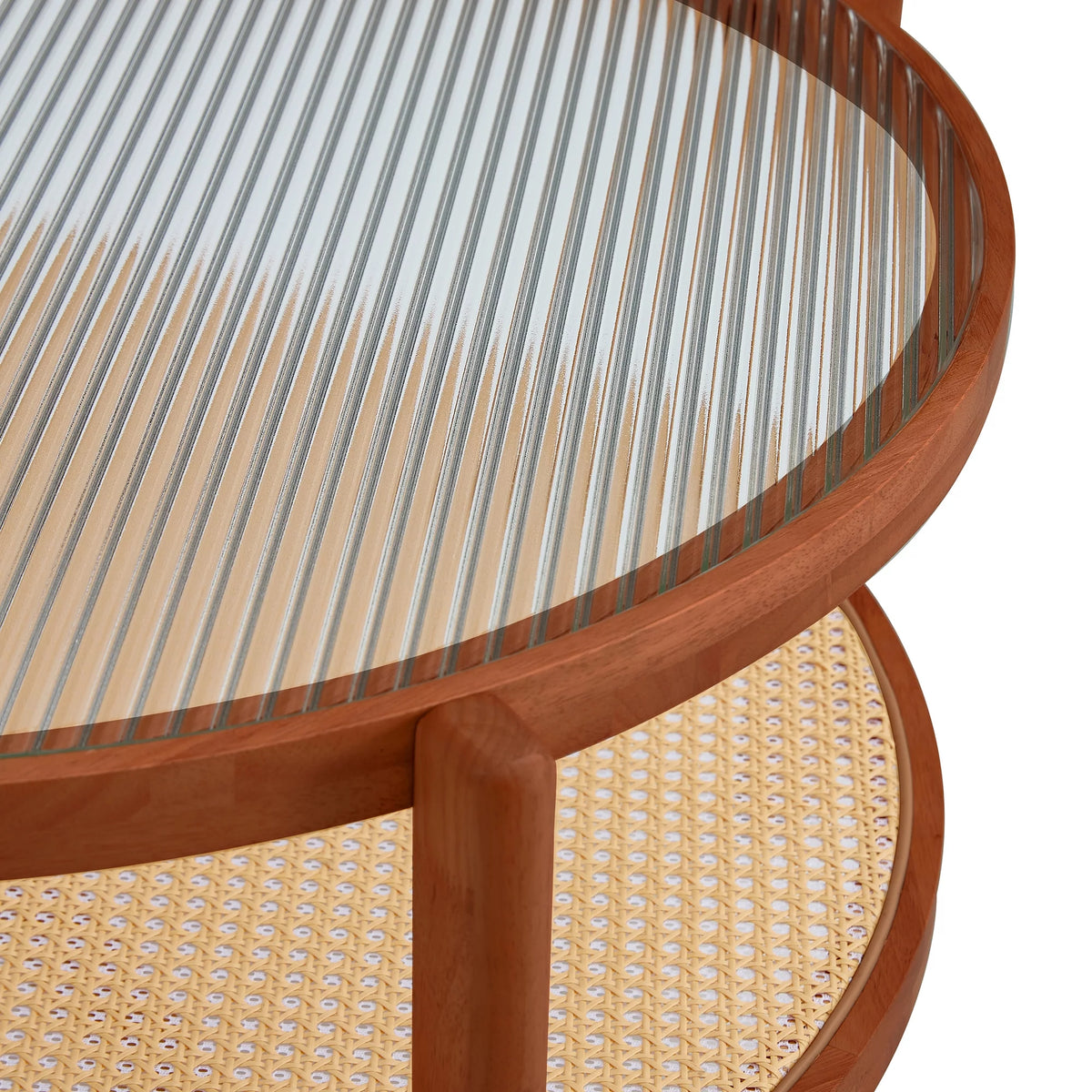 Solid Wood Coffee Table with Glass Top and PE Rattan C446936