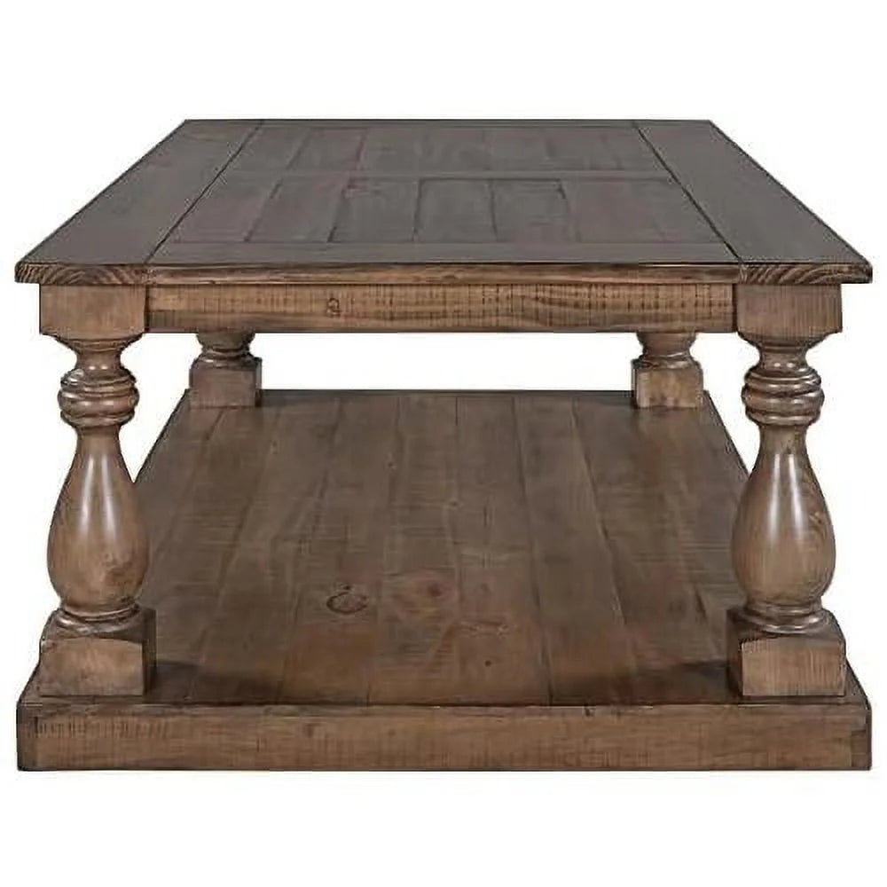 Yellow Brown Solid Pine Wood Coffee Table with Storage Shelf K123