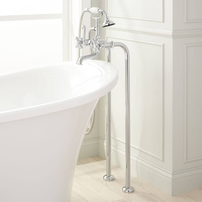 Floor Mounted Tub Filler Faucet with Cross Handles and Hand Shower M26418