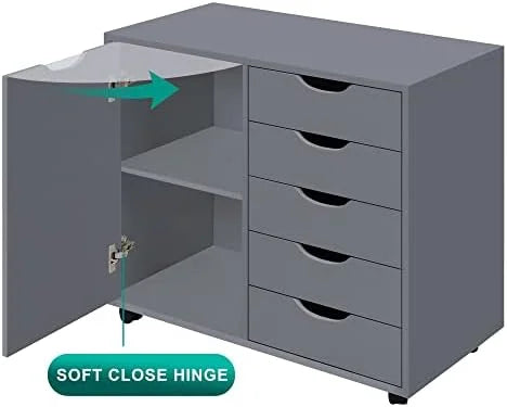 5 Drawer Wood Dresser Cabinet with Wheels X4407