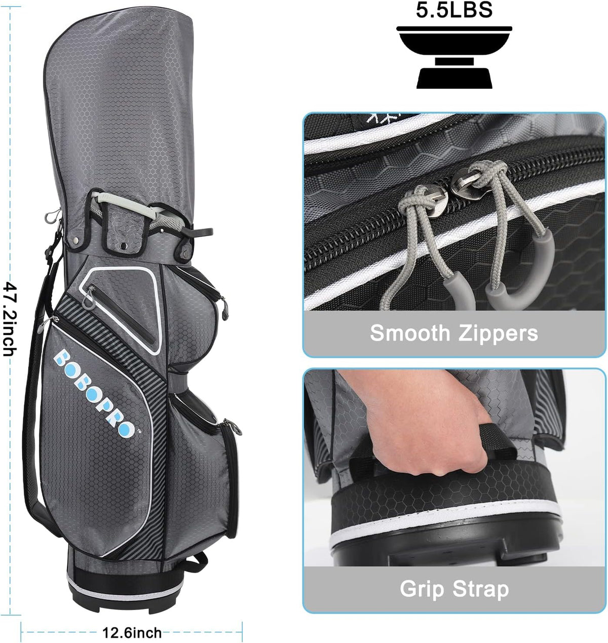 Golf Cart Bag with 14 Way Divider Top, 8 Pockets, Cooler Pouch, Rain Hood, Dust Cover, Detachable Single Strap Y47814