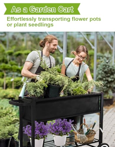 Black Raised Garden Bed with Legs on Wheels B18979