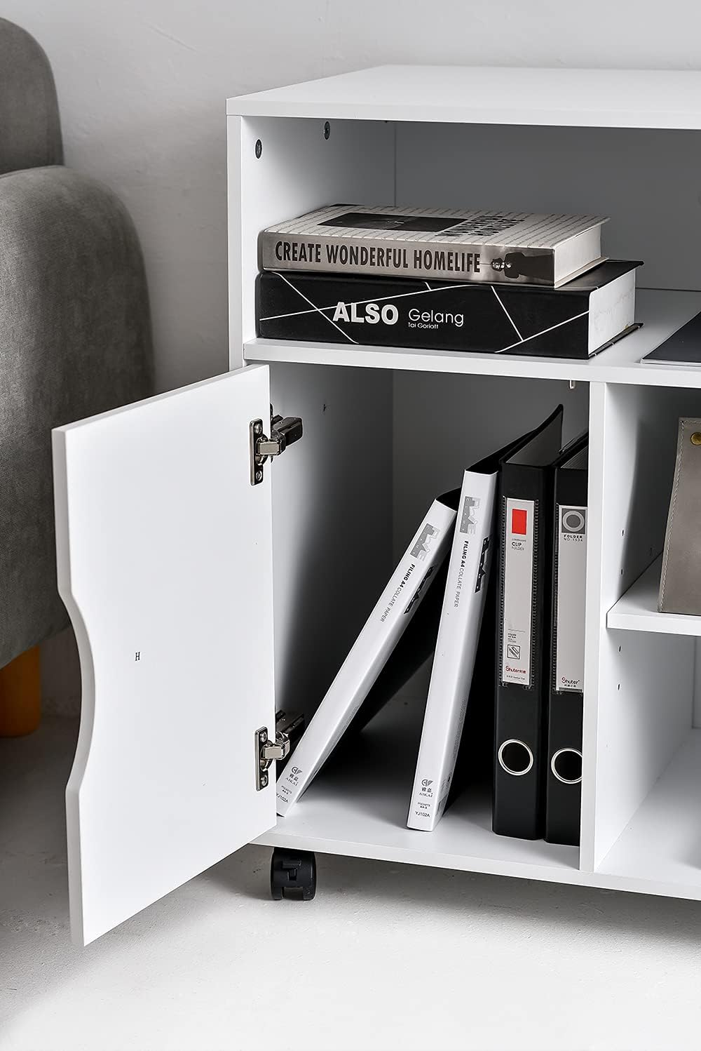Mobile File Cabinet with Wheels and 3 Open Shelves G83995
