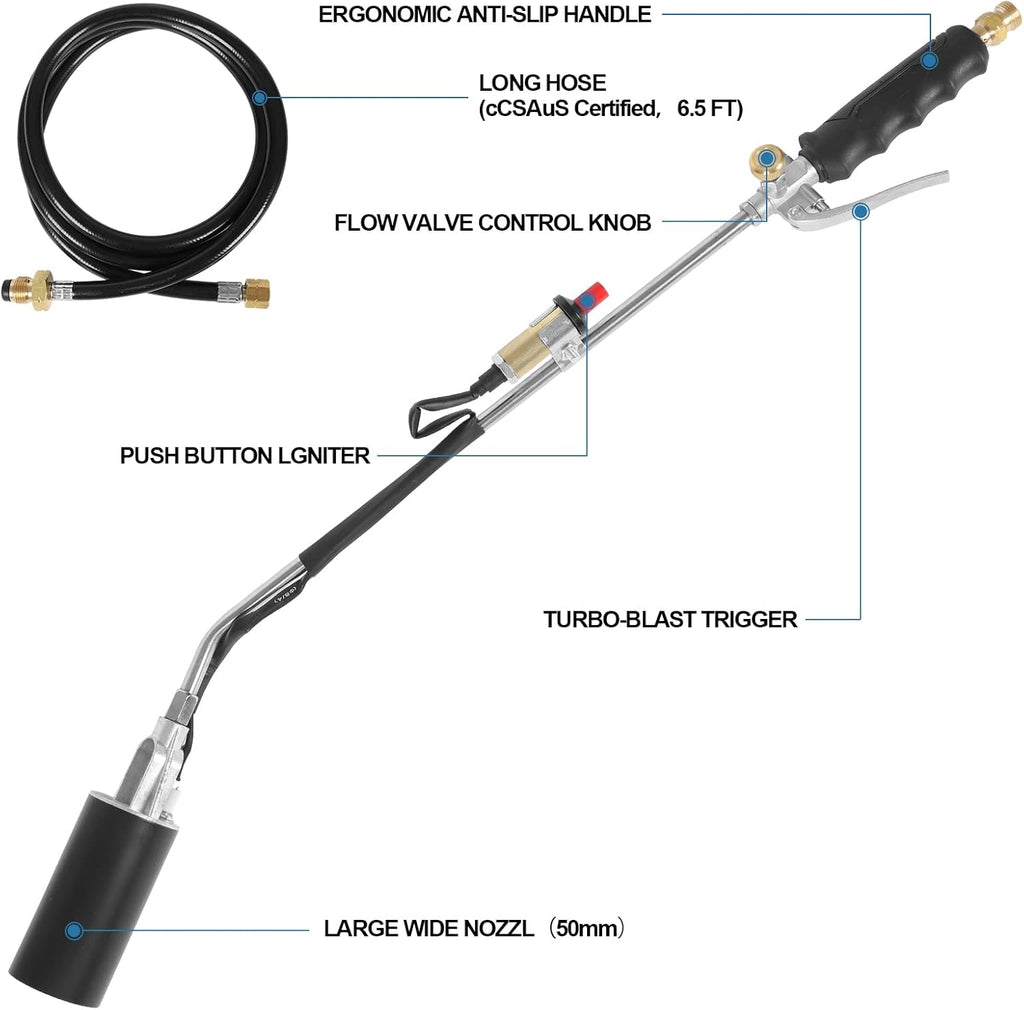Propane Weed Torch Burner 700000 BTU with Push Button Igniter and 6.5 FT Hose G588