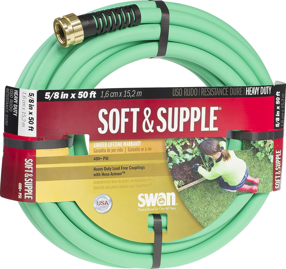 Soft & Supple Easy Coil Water Hose with Crush Proof Couplings 50' x 5/8", Green I49282