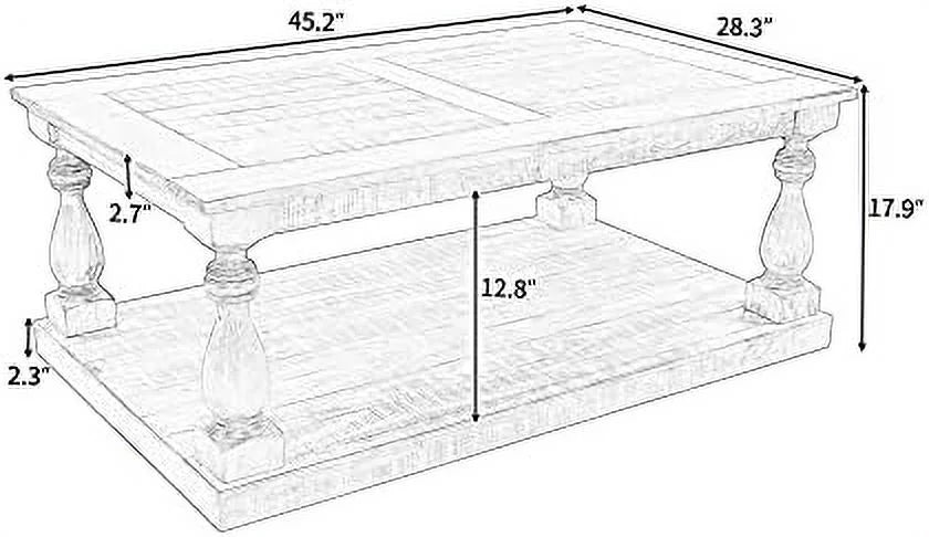 Yellow Brown Solid Pine Wood Coffee Table with Storage Shelf K123