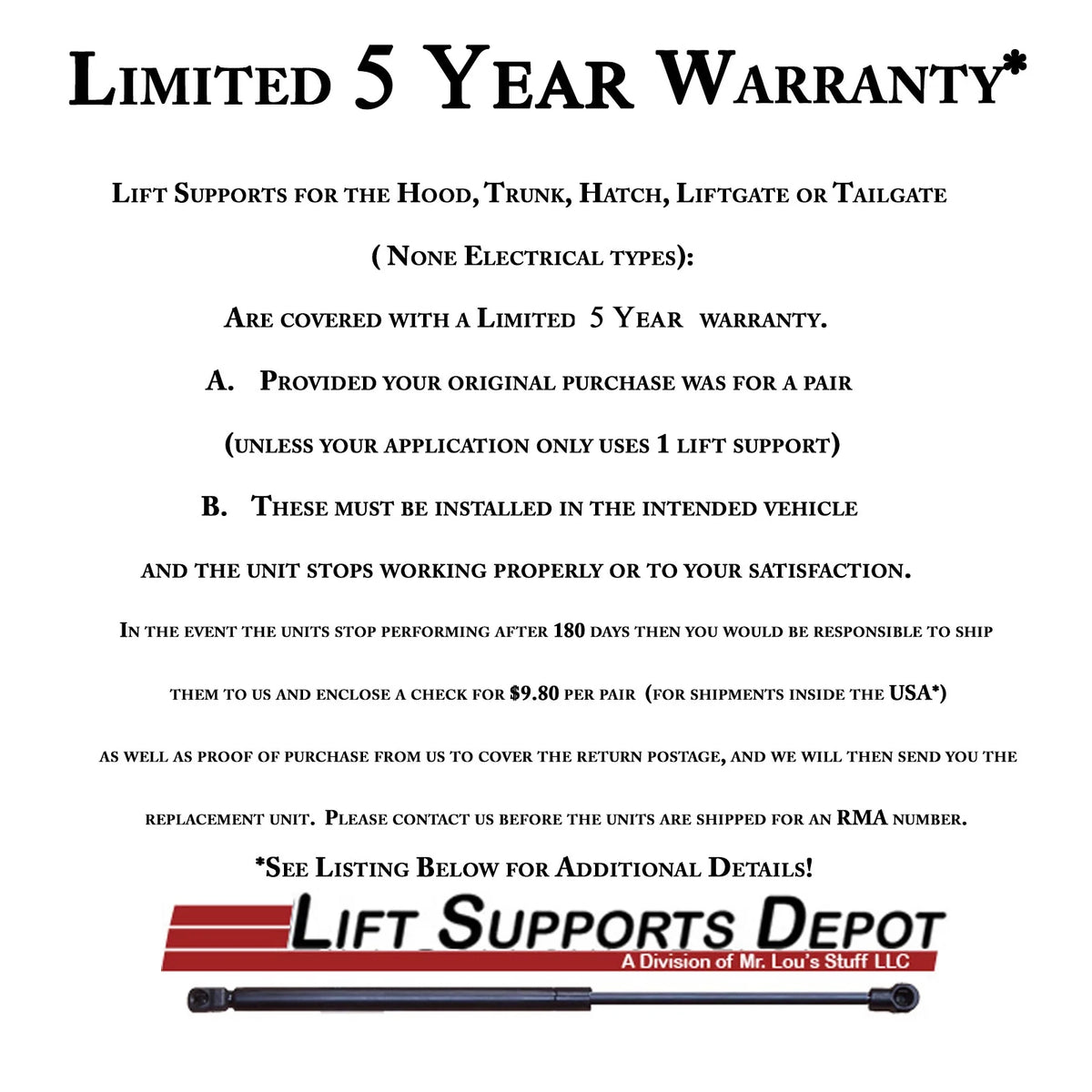 Qty 2 Hood Lift Supports Struts Gas Shock N4441