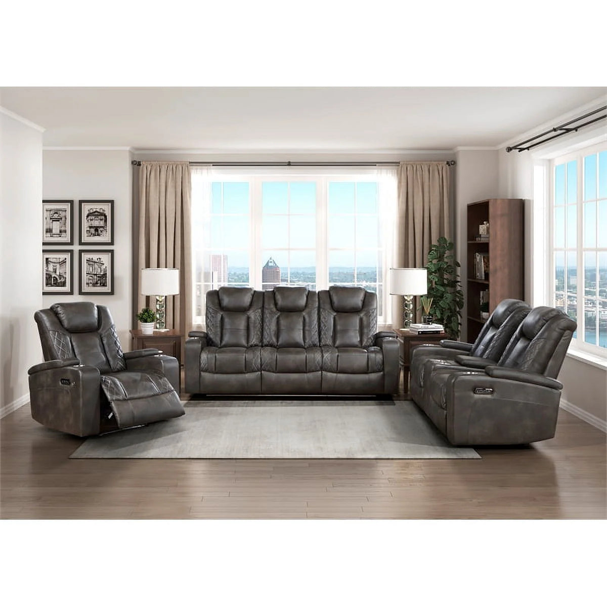 Brownish Gray Faux Leather Power Reclining Chair O982826