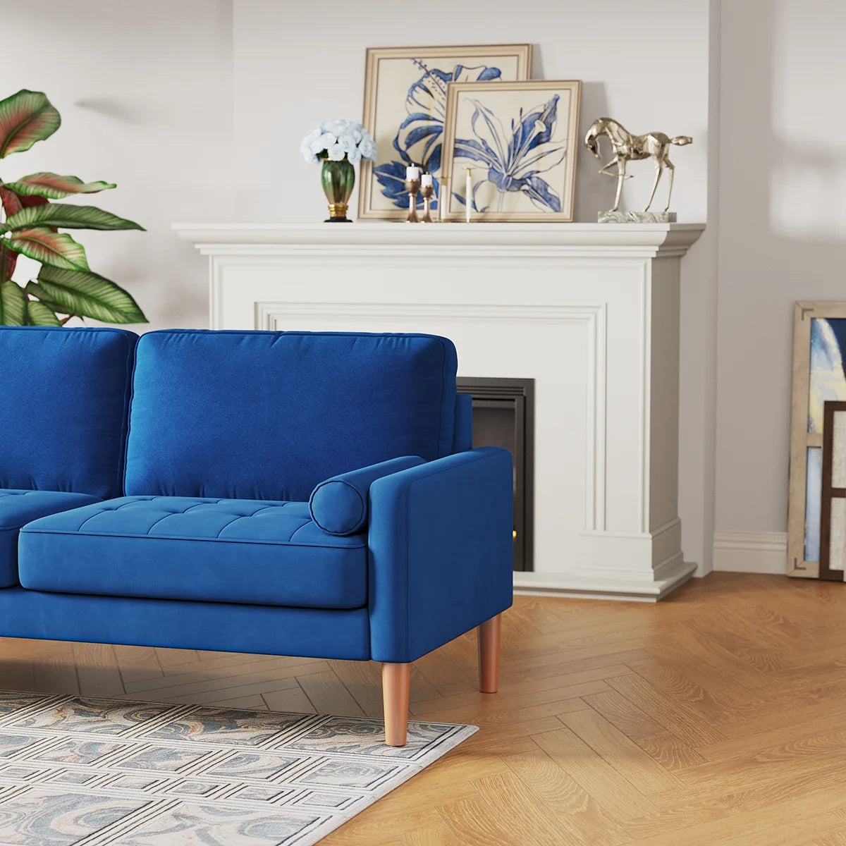 Blue L Shaped Sofa Couch 2 Seater Loveseat C430717