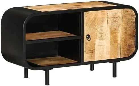 Vintage Rough Mango Wood TV Stand Cabinet with Shelves Q820