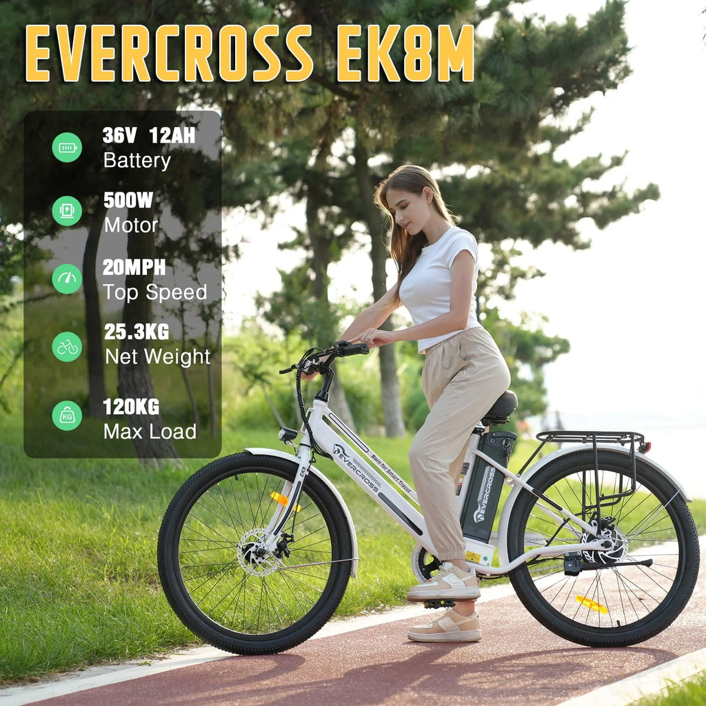 Electric Bike 26 500W Motor Mountain Bike 36V Removable Battery White S518658