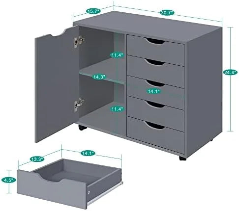 5 Drawer Wood Dresser Cabinet with Wheels X4407