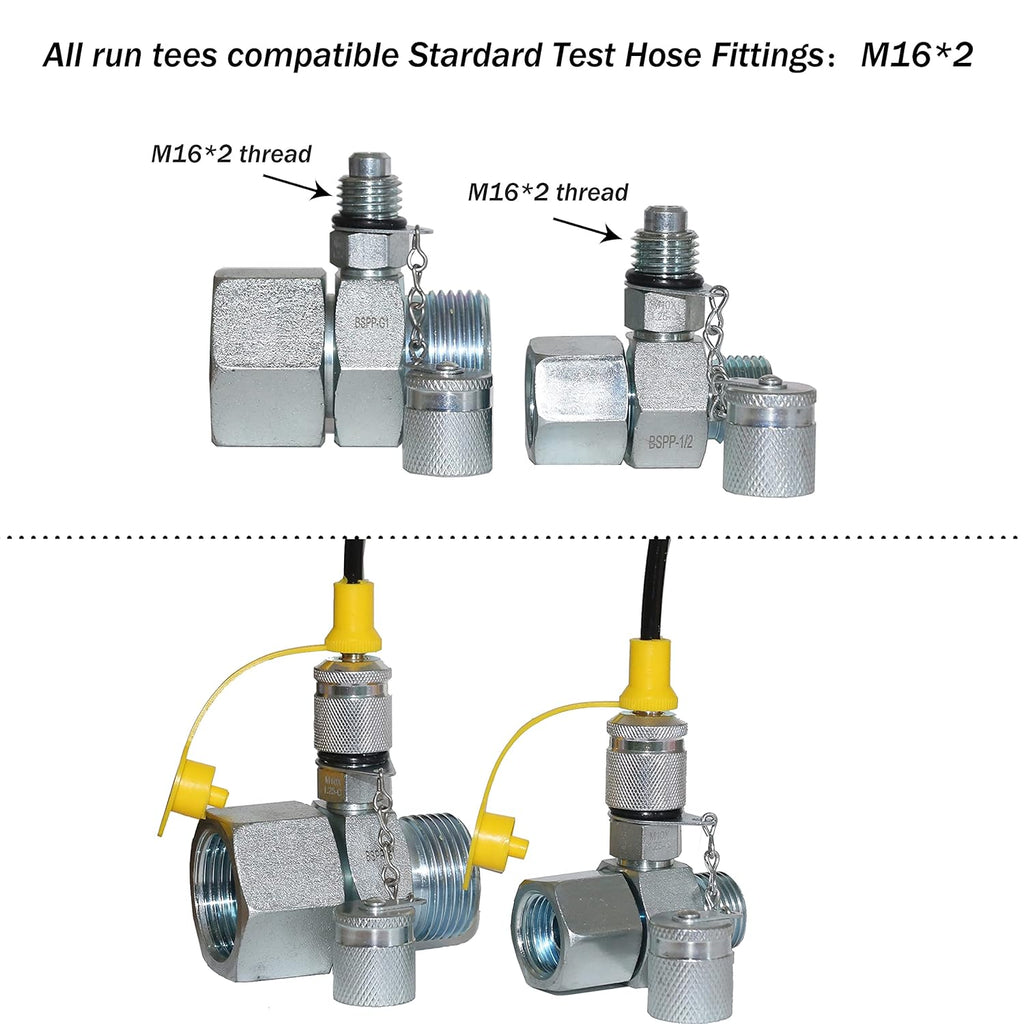 Hydraulic Pressure Test Coupling Kit, Pressure Gauges Set, Test Hose, BSPP ORFS JIC Hydraulic Swivel Run Tees Set Repair Tools U597207