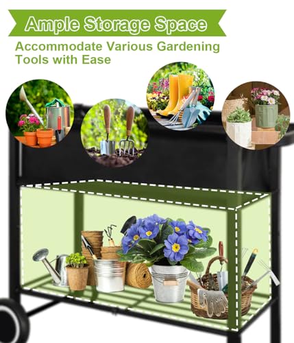 Black Raised Garden Bed with Legs on Wheels B18979