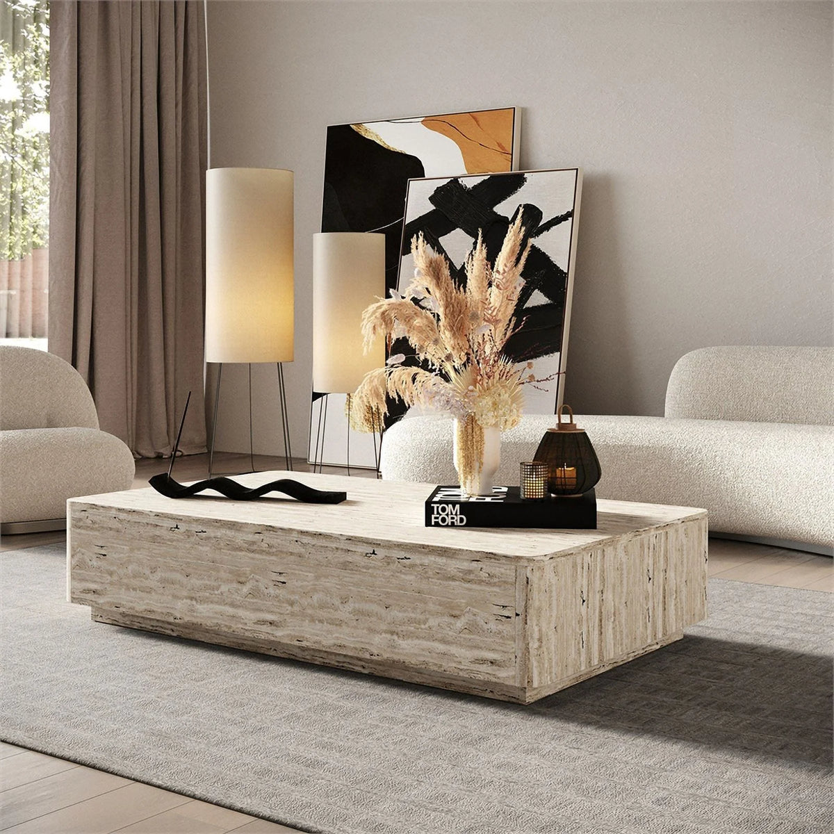 Modern Travertine Rectangular Coffee Table Z317831