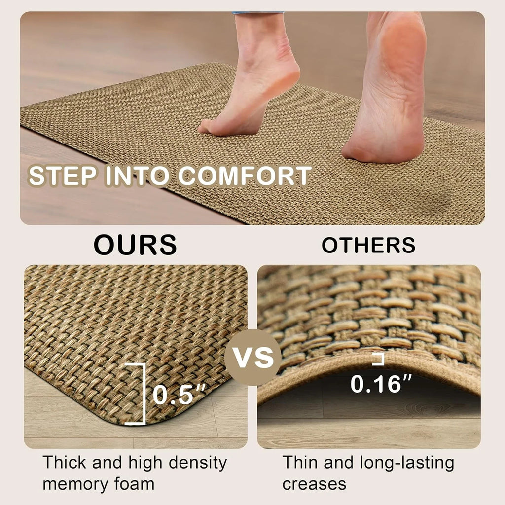 Beige Cushioned Anti-Fatigue Kitchen Mats 2PCS 17.3"x28" 17.3"x47" G96855