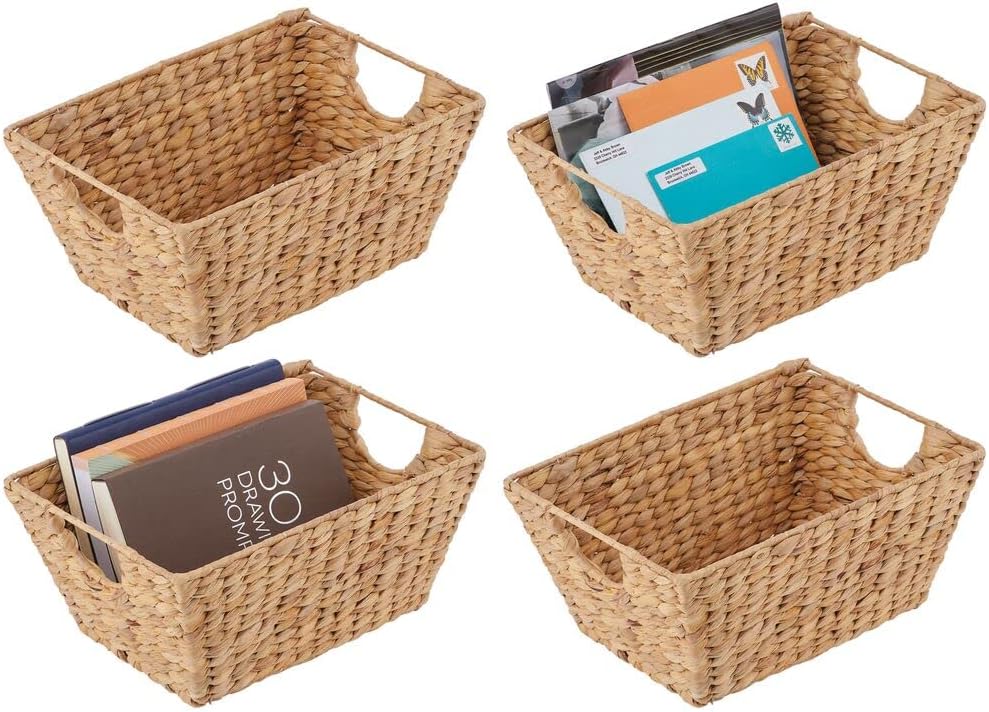 Natural Woven Hyacinth Storage Basket Bin 4 Pack Black Wash F544168