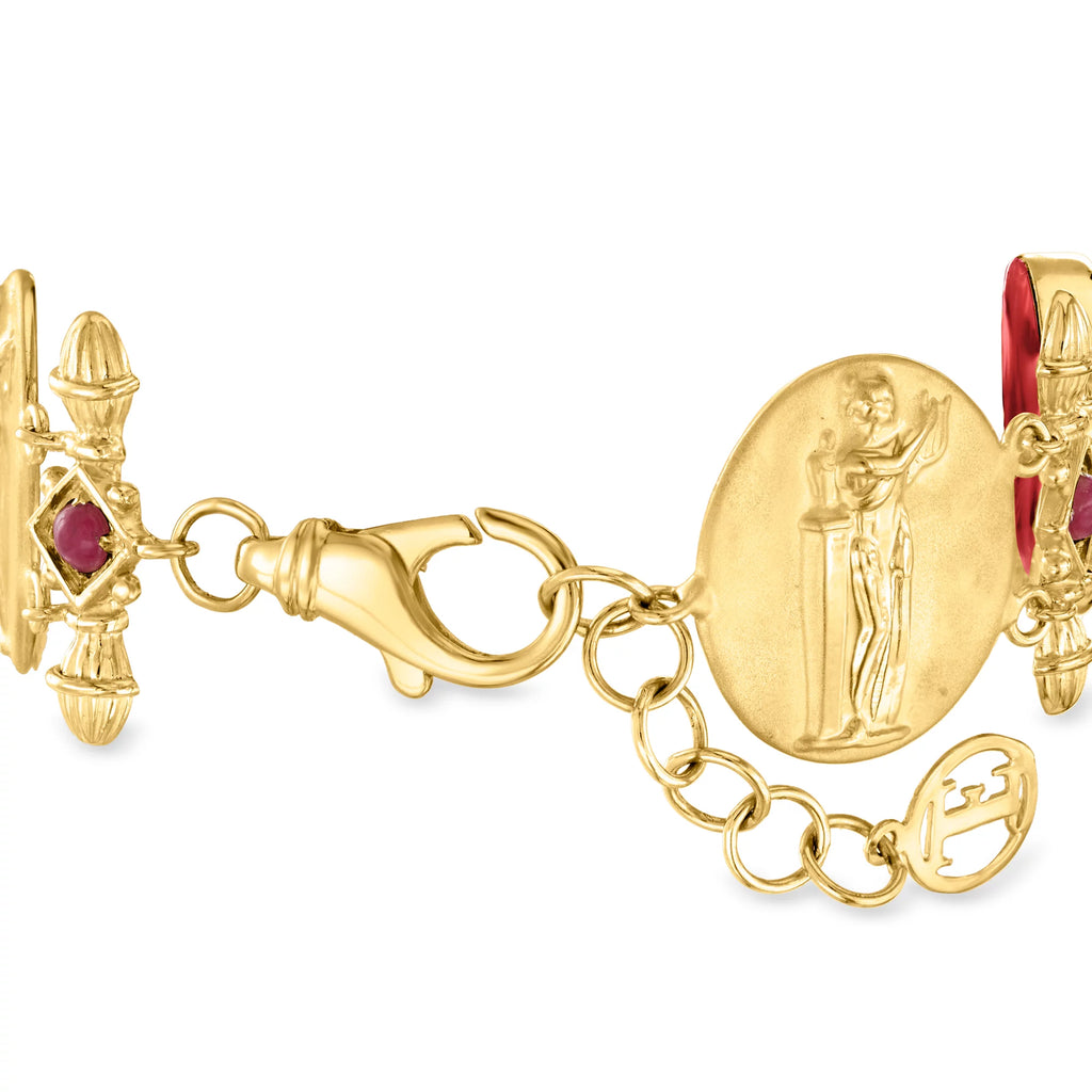Red Venetian Glass Bracelet With Rubies in 18kt Gold Over Sterling Z957