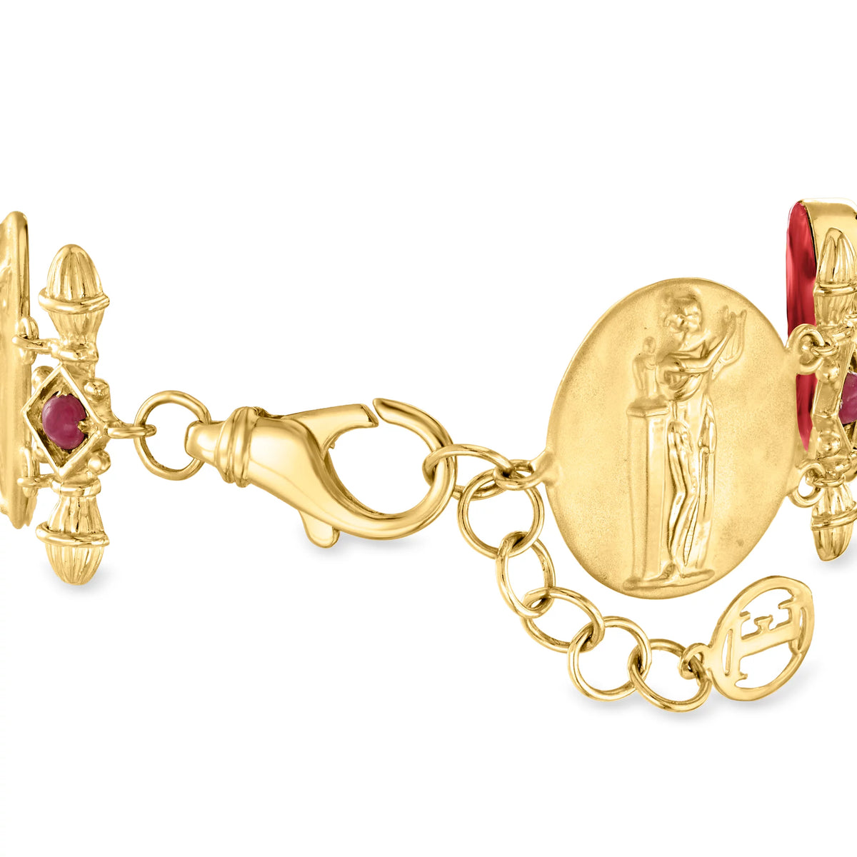 Red Venetian Glass Bracelet With Rubies in 18kt Gold Over Sterling Z957