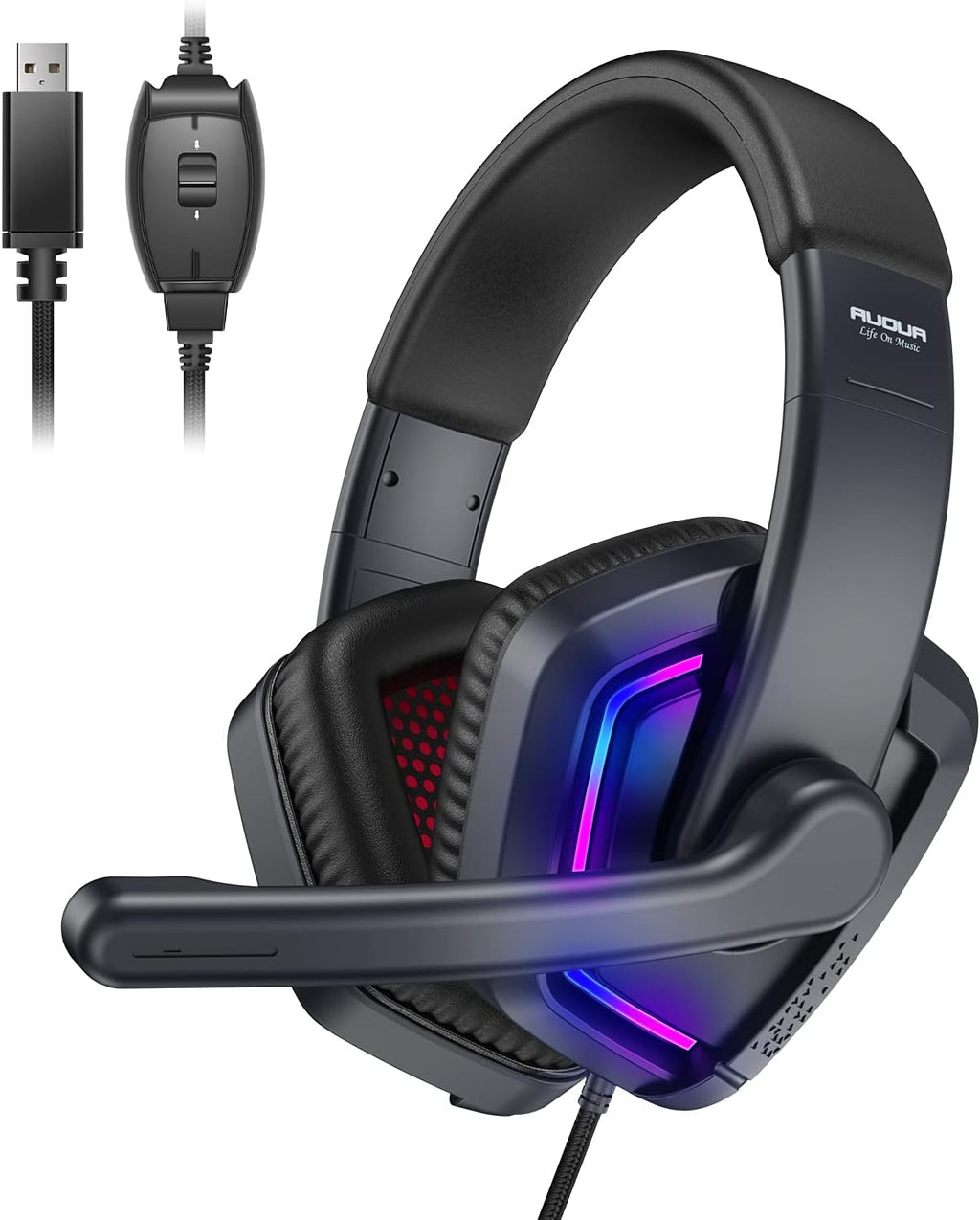 USB 7.1 Surround Sound Over Ear Wired Gaming Headset with Noise Cancelling Mic L2789