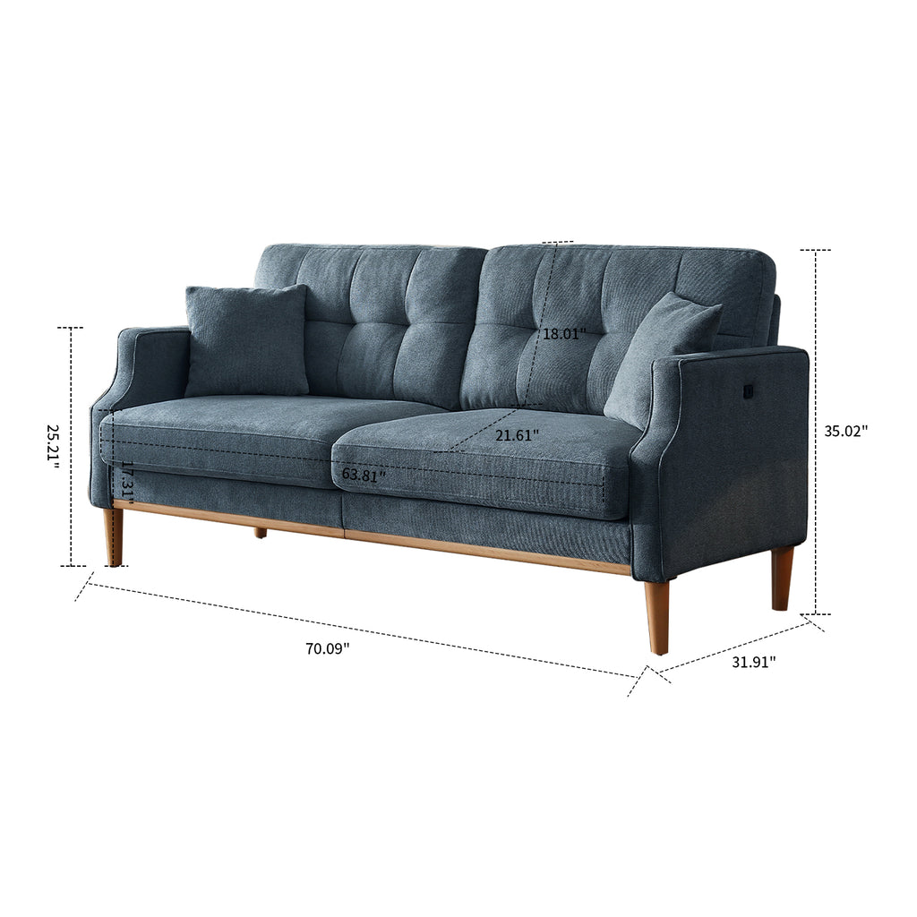 Dark Blue Polyester Three Seat Sofa with Two Pillows I60650