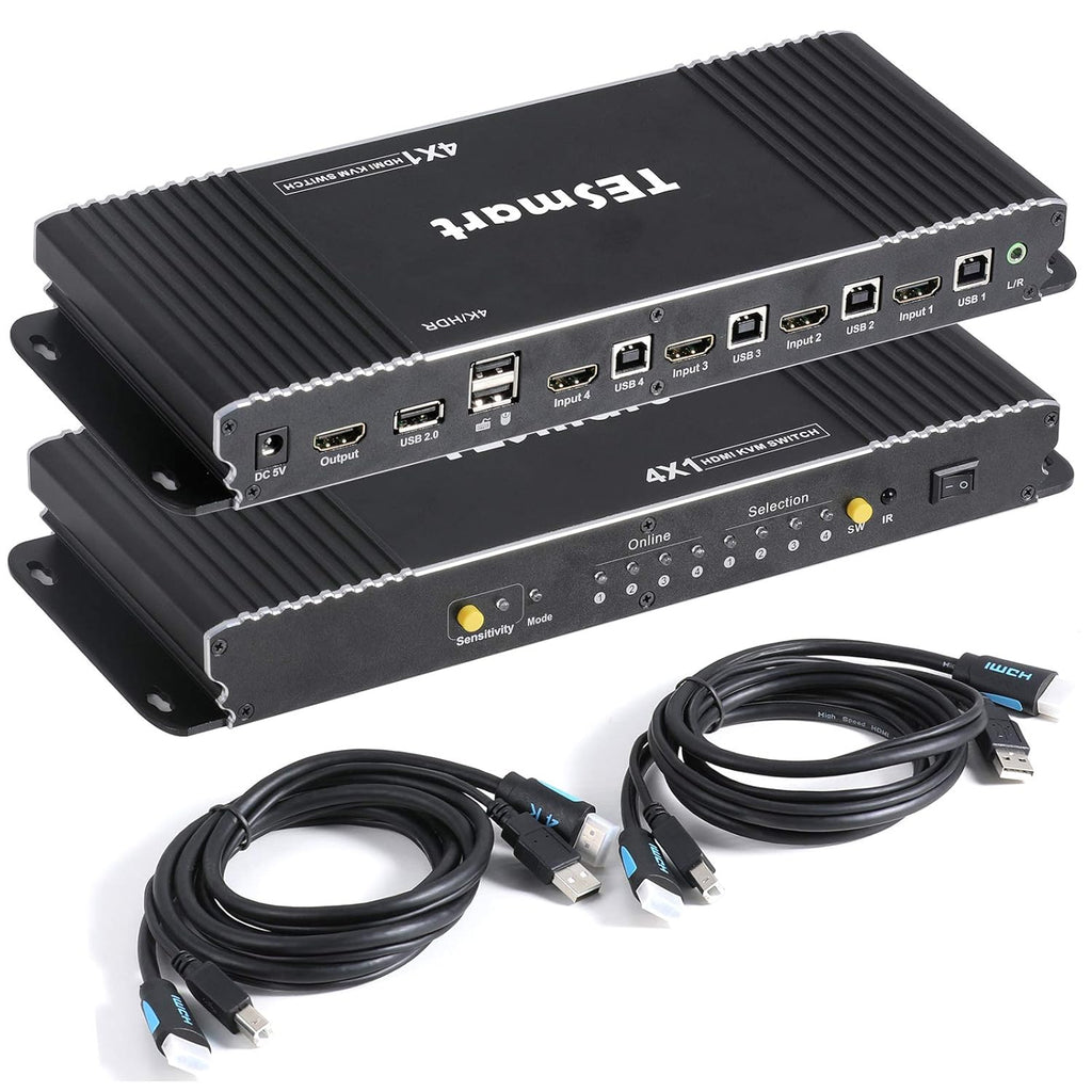 HDMI KVM Switch 4 Port 4K @60Hz 4x1 with 2 Pcs 5ft KVM Cables USB 2.0 Red I952727
