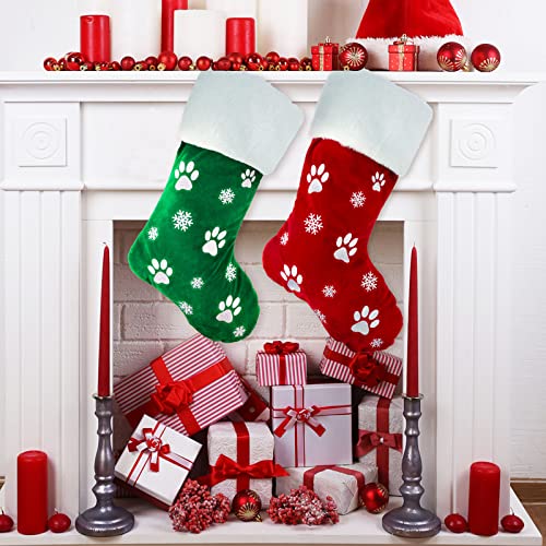 2pcs Large Christmas Stockings Dog Paw Print Snowflake Pattern X8080