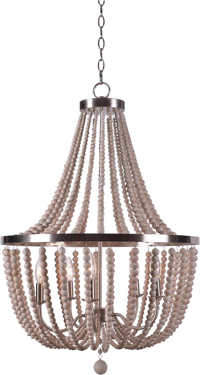 3 Lt Wood Bead Chandelier T80160