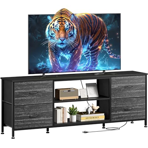 Black Wood Veins TV Stand with 4 Fabric Drawers L2896