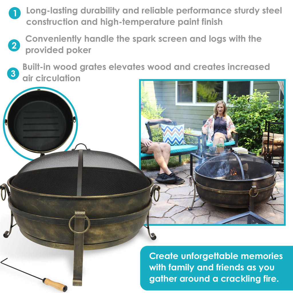 Outdoor Cauldron Fire Pit with Spark Screen Y544