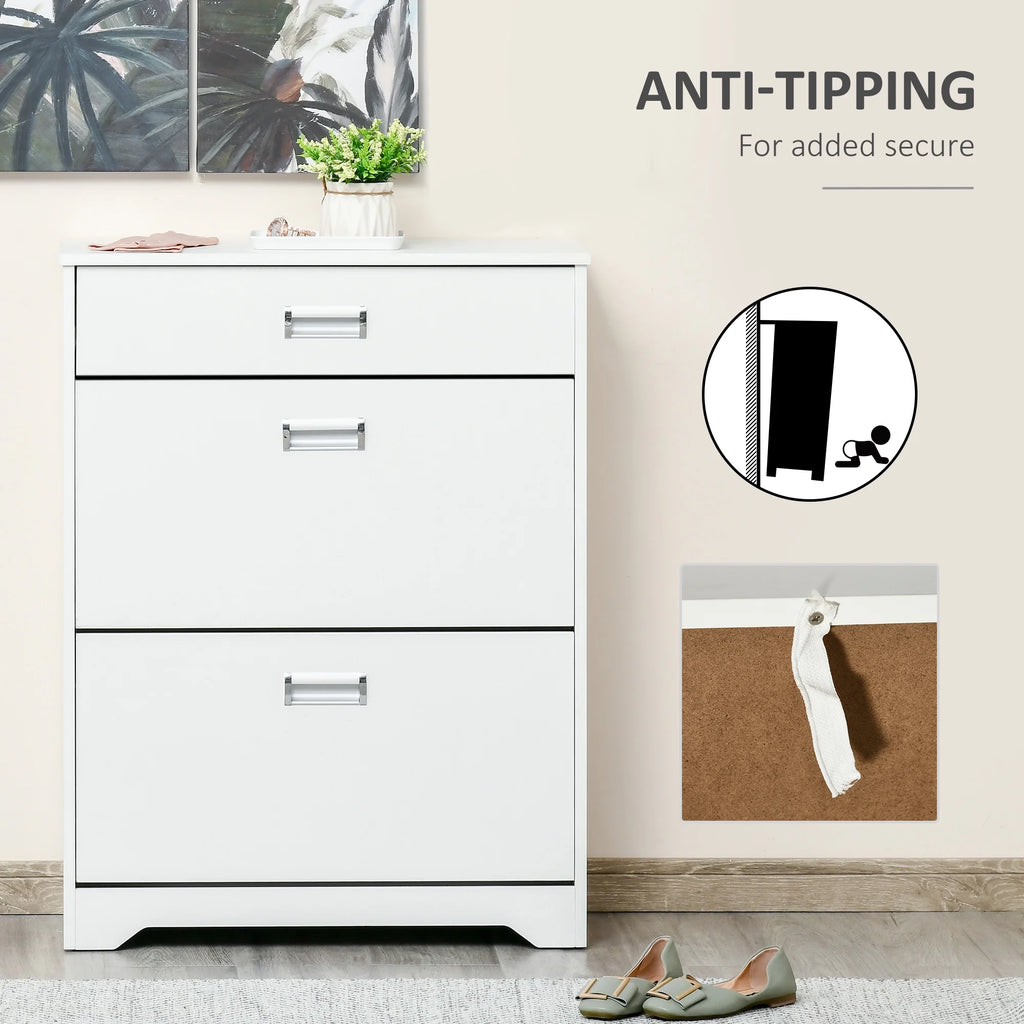 White 3-Drawer Shoe Cabinet with 2 Flip Doors T768798