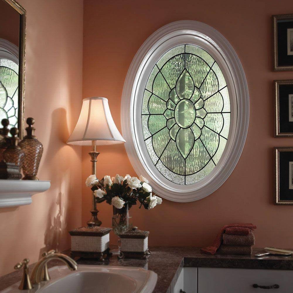 Decorative Glass Fixed Oval Vinyl Window, Black Caming in White T838