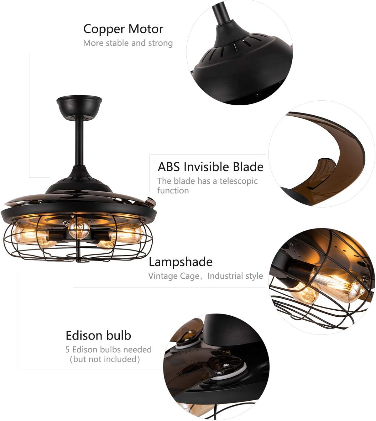 Black Reverse Ceiling Fan with Remote H340