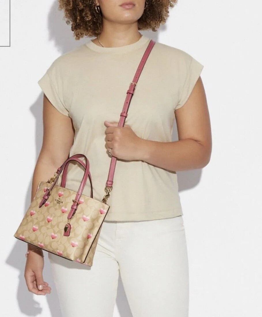 Heart Stripe Print Crossbody Tote V7527