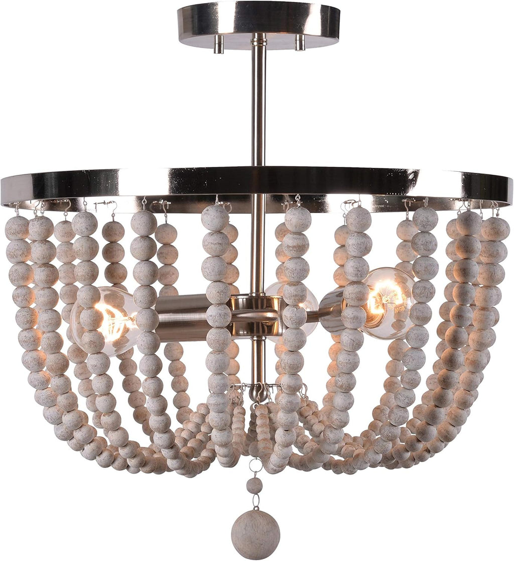 3 Lt Wood Bead Chandelier T80160