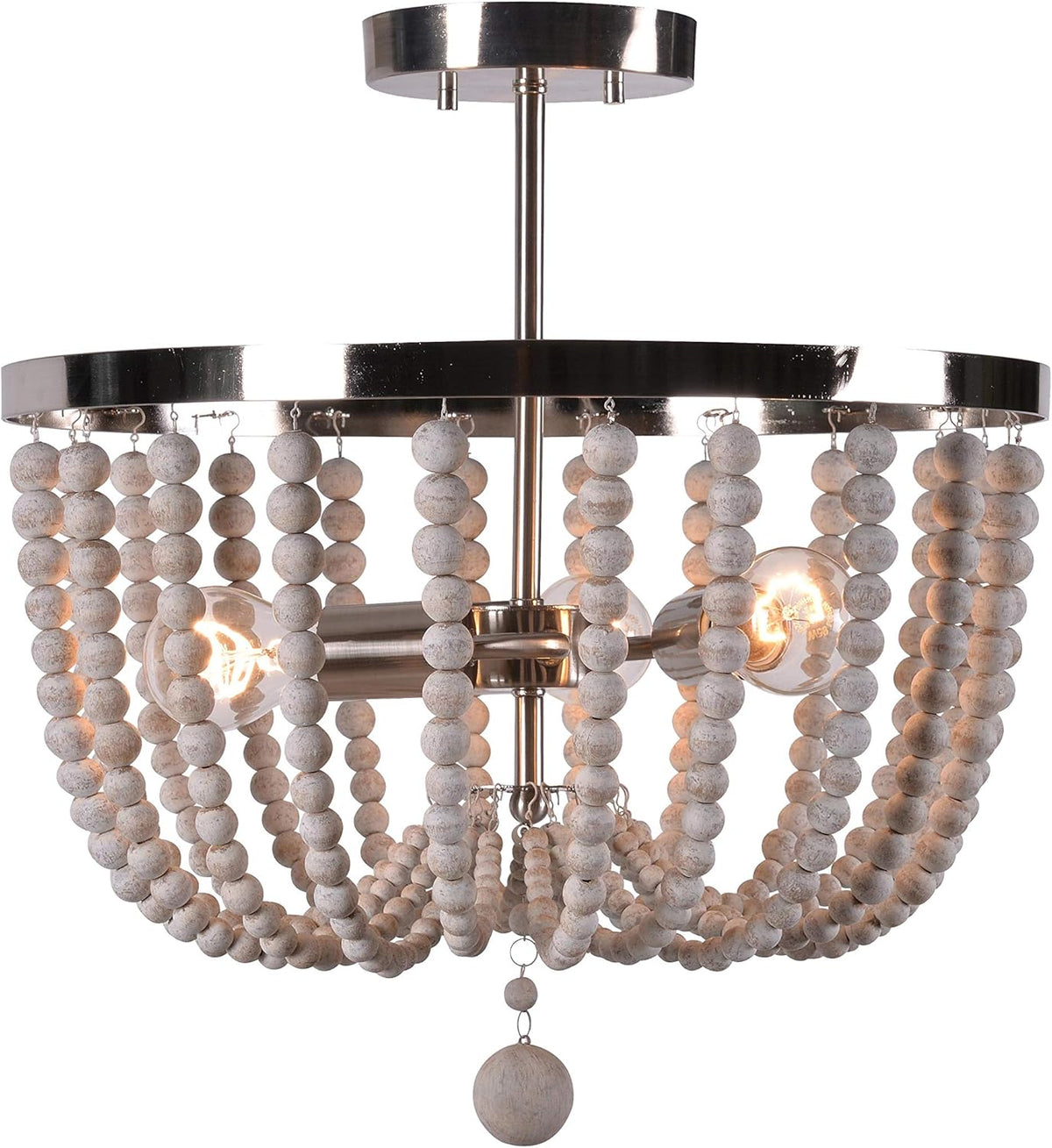 3 Lt Wood Bead Chandelier T80160