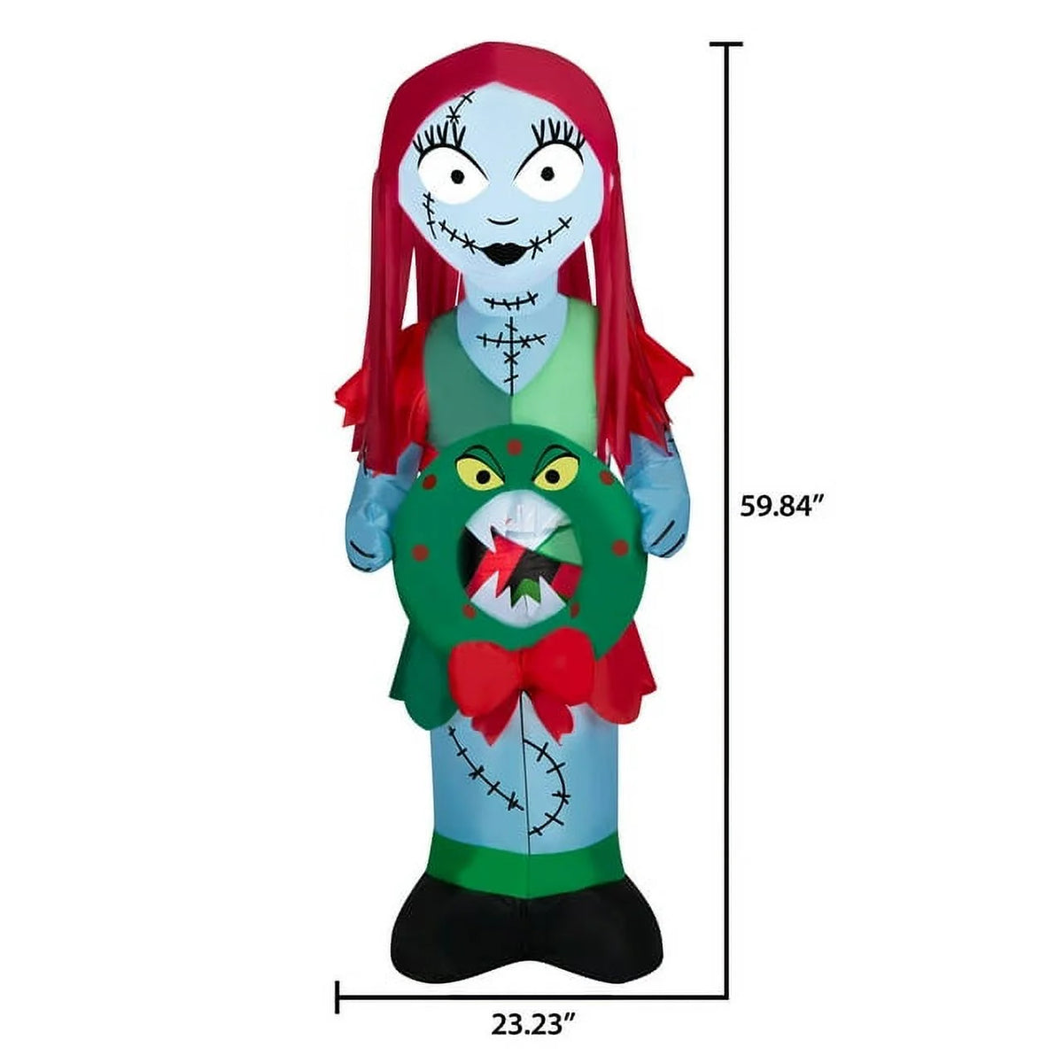 5.5 Foot Stylized Jack Skellington Inflatable with Spider Snowflake and Sally Holding Wreath D2238