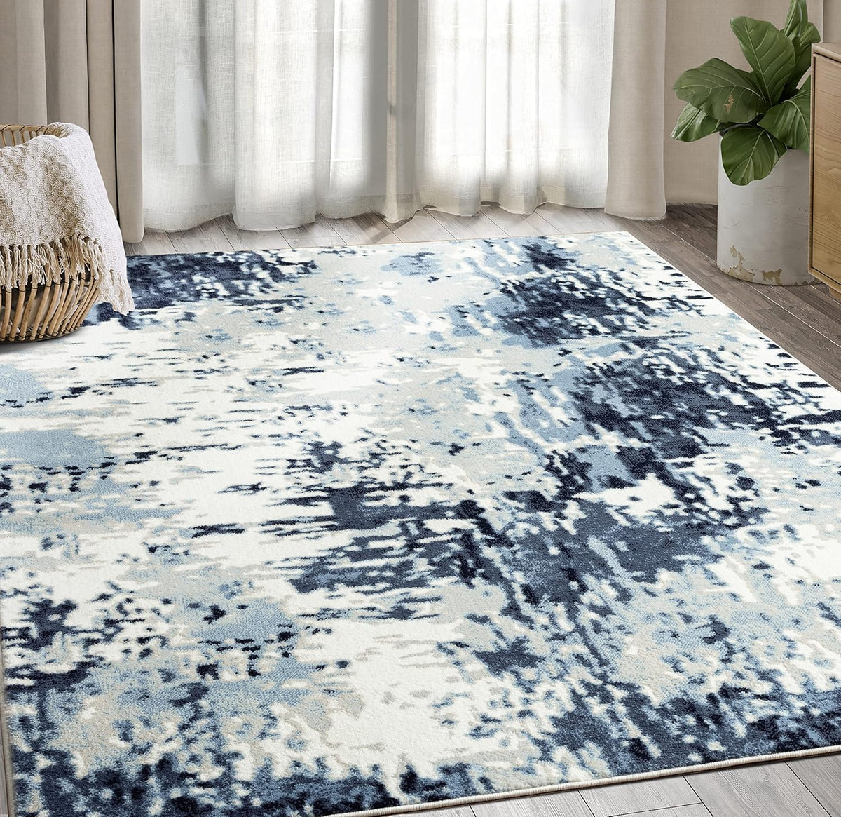 Blue White Grey Contemporary 5' 3" x 7' 6" Non-Shed Area Rug N576820