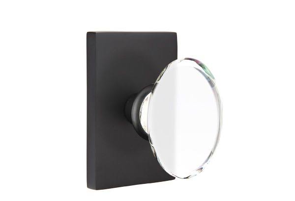 Flat Black Crystal Knob with Rectangular Rosette N390