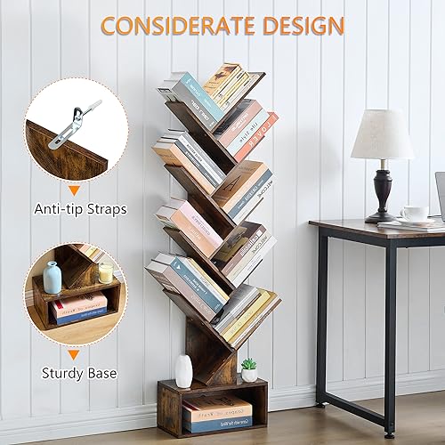 9 Tier Tree Bookshelf with Drawer, Greige Q331413