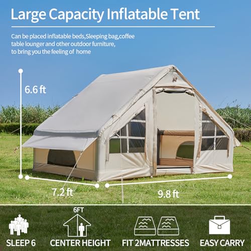 Inflatable Tent with Pump, 4-6 Person Instant Camping Tents, Waterproof with Mesh Windows C63205
