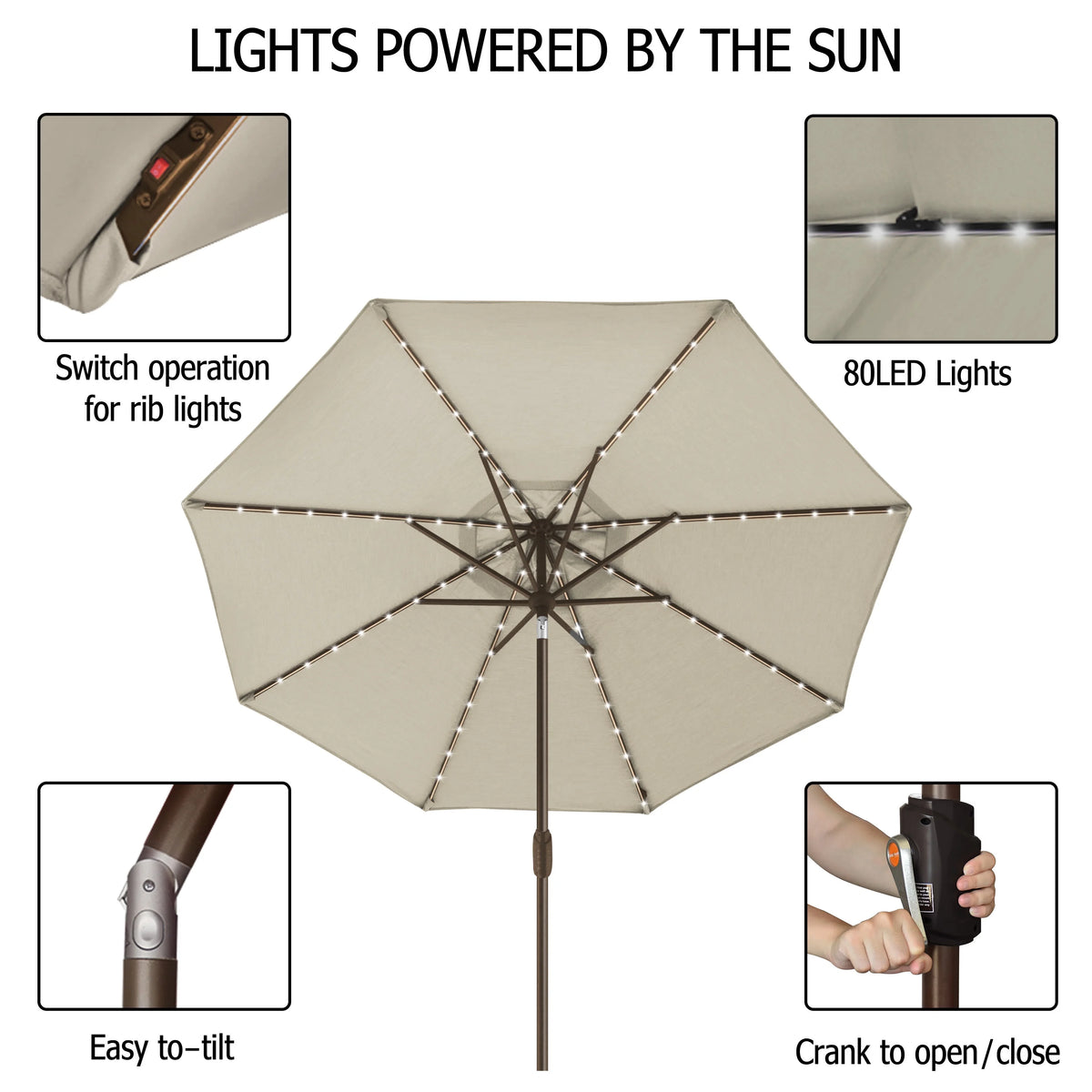 9ft Market Umbrella with 80 LED Lights and Ventilation T77841