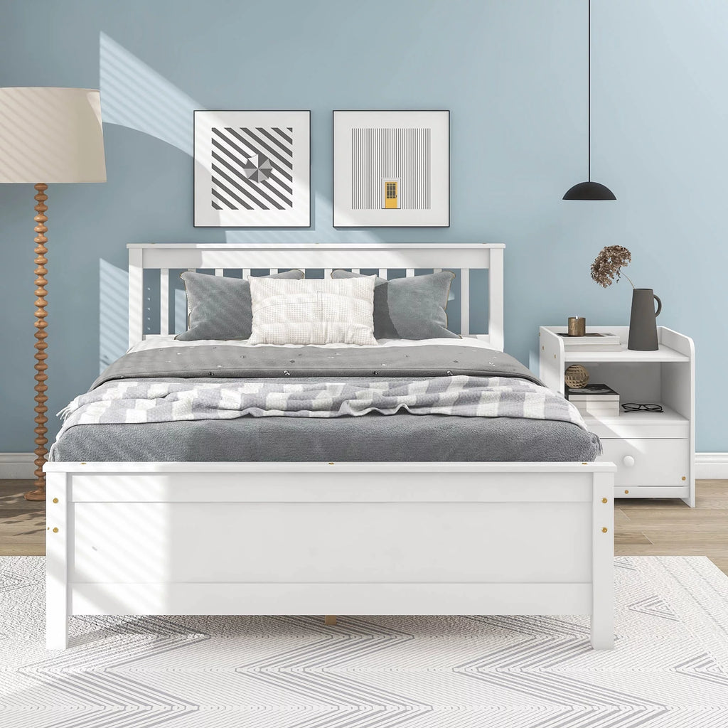 Twin Full Size Pine Wood Platform Bed with Headboard Nightstand and Footboard I7367