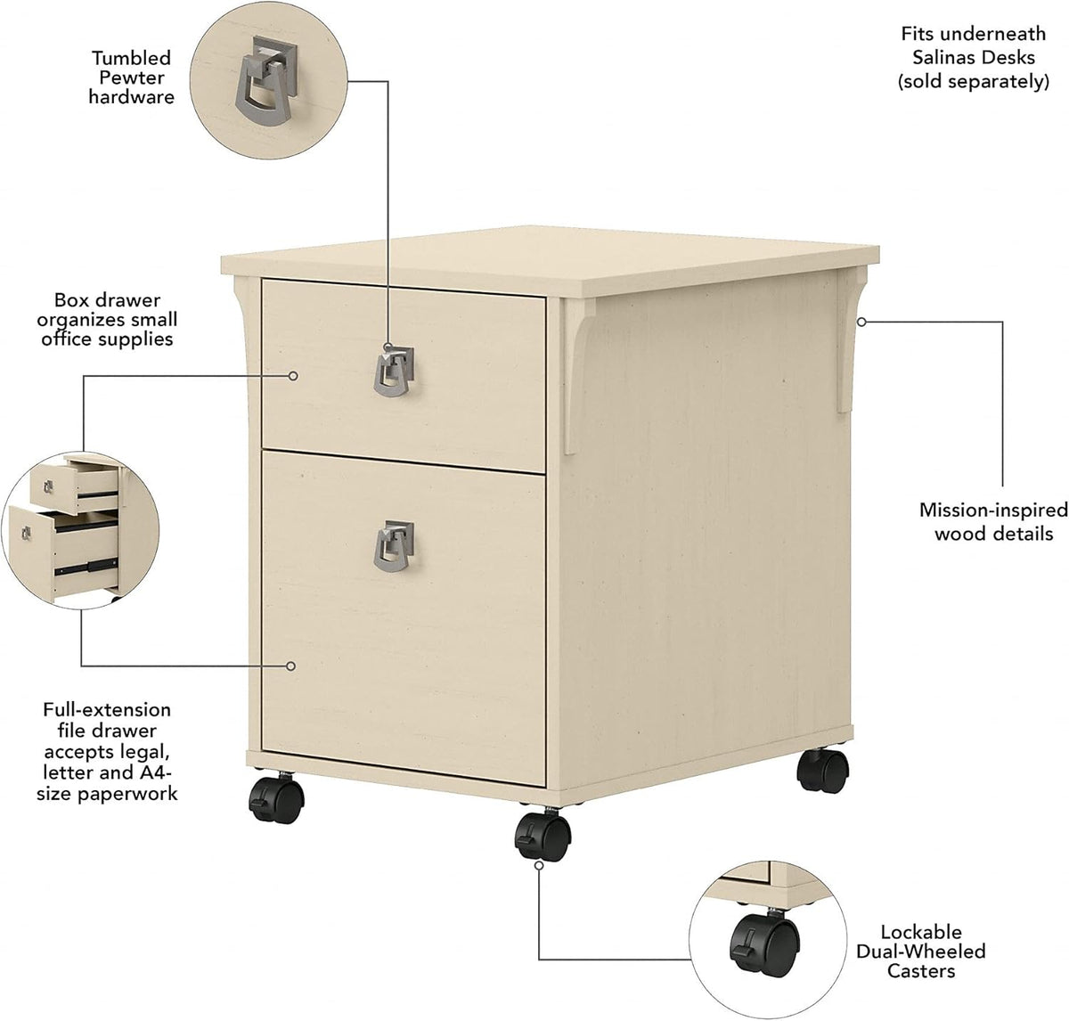 Antique White 2 Drawer Mobile File Cabinet G879465