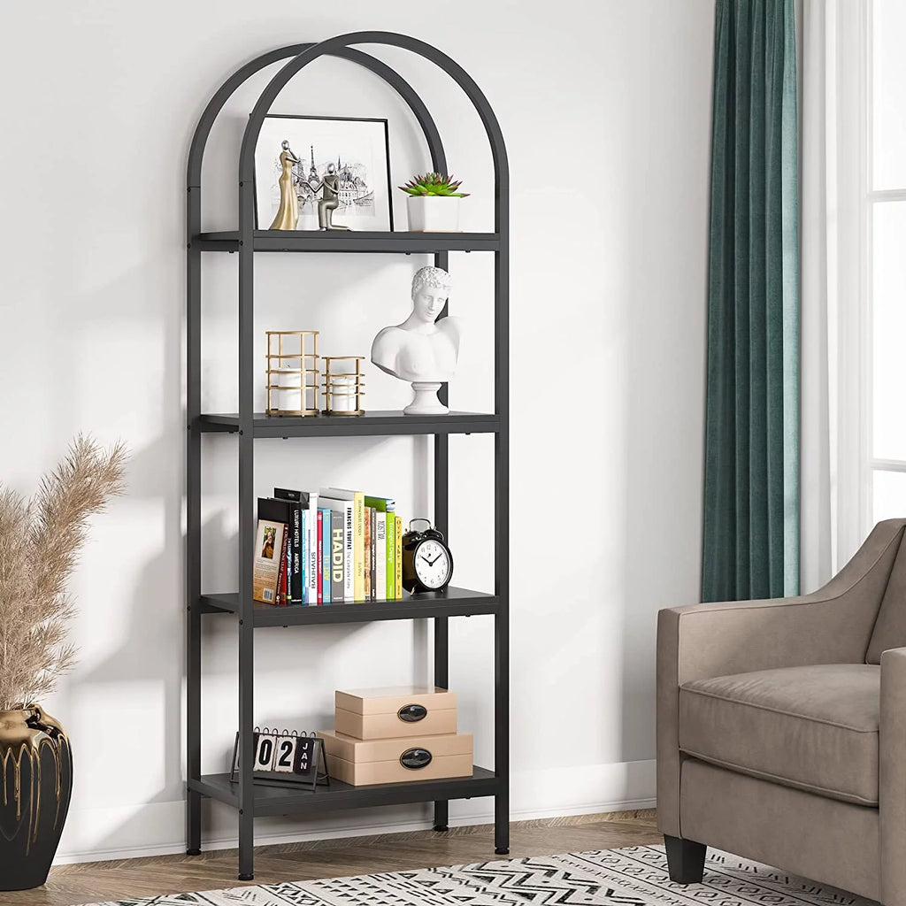 4-Tier Wood Bookshelf Set of 2 with Metal Frame X42312