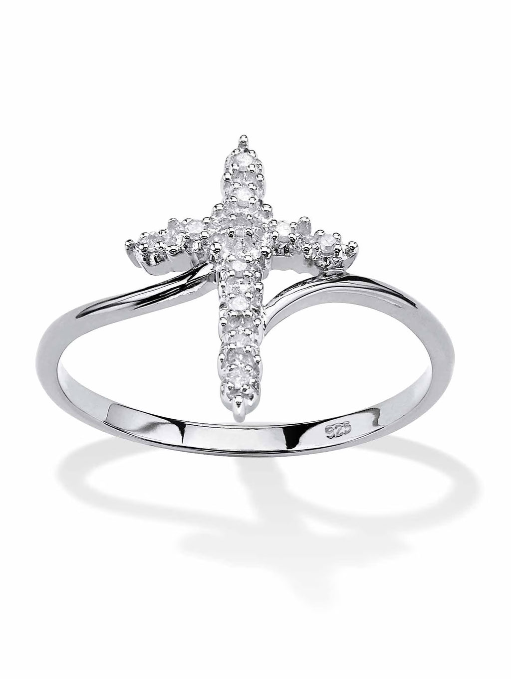 White Diamond Accent Cross Ring in 18k Gold-Plated or Platinum-Plated Sterling Silver M514574