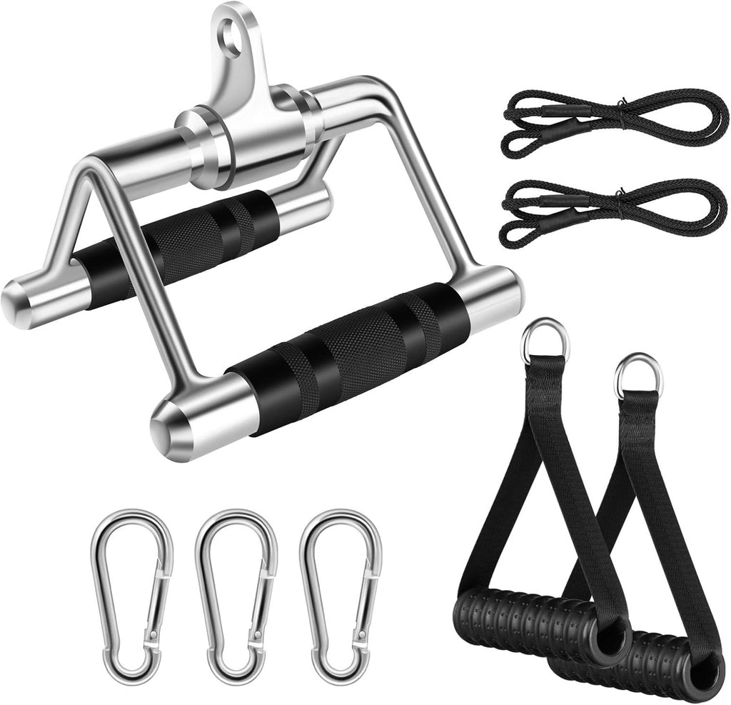 Cable Machine Attachments with Tricep Rope, V Shaped Bar, Straight Bar, Double D Handles, Ankle Straps D9272