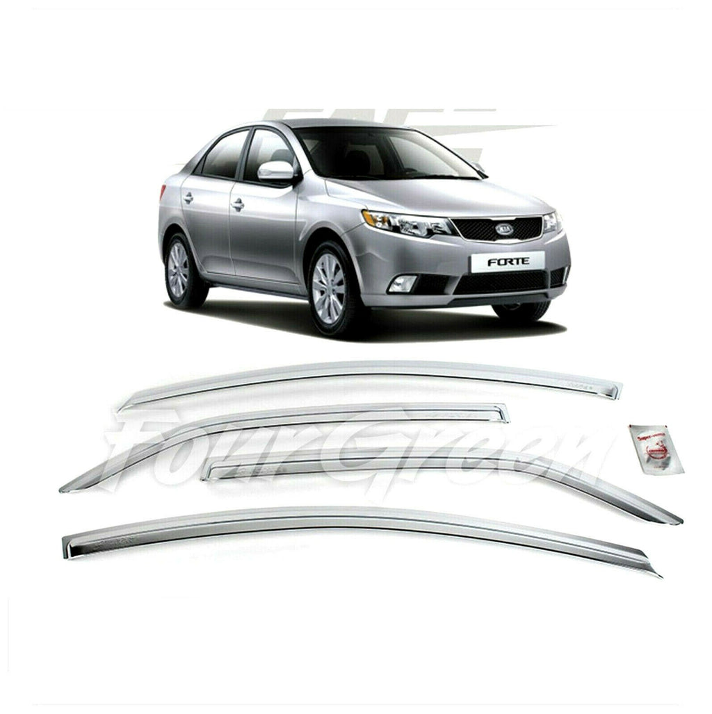 Chrome Window Wind Visors Sun Rain Deflectors Guards for Kia Forte 2009 - 2012 B7023